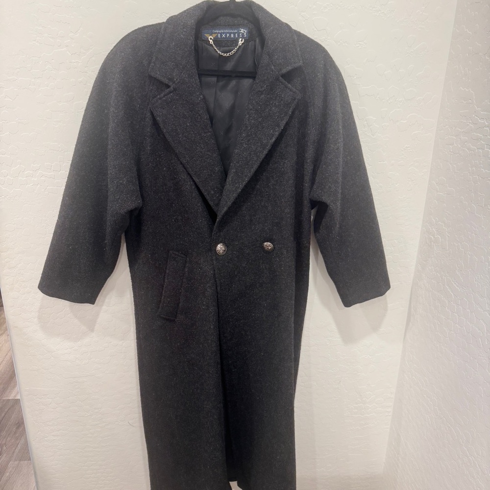 Vintage Express Wool Trench Coat Womens 7 Gray Double Breasted Classic Old Money